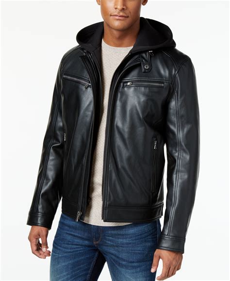 michael kors leather hooded jacket mens|Michael Kors bomber jacket men.